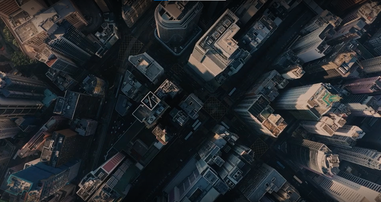 Drone image of buildings from above