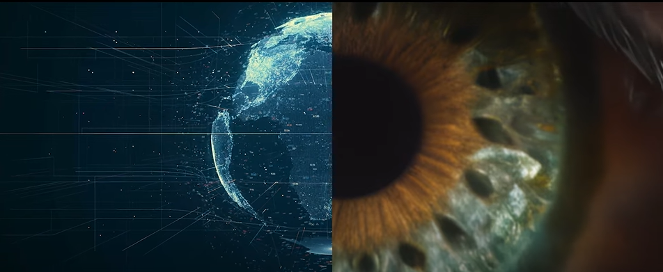 Zoomed image of eye and digital globe